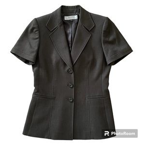 Tahari ASL Blazer Shirt Jacket Chocolate Brown Short Sleeve Size 2 Like New